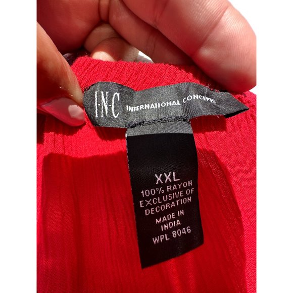 International Concepts Blouse Womens 2 Extra Large Red Trim Knit Lace Round Neck - Picture 8 of 10